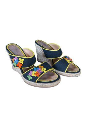 Louis Vuitton Canvas And Patent Leather Wedge Espadrille Sandals Size 37.5